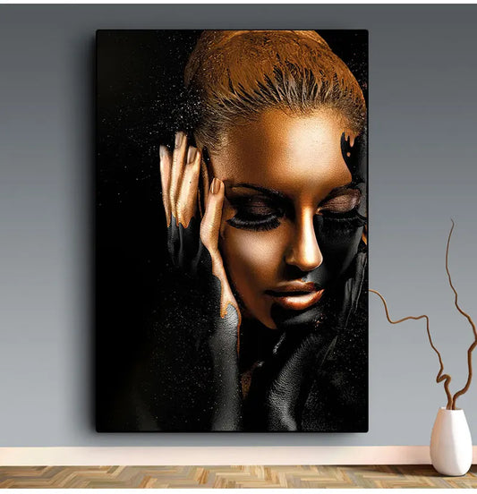Abstract Gold African Woman Canvas