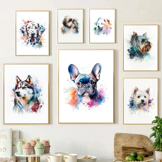 "Aqua Paws: Watercolor Dogs" Canvas Collection