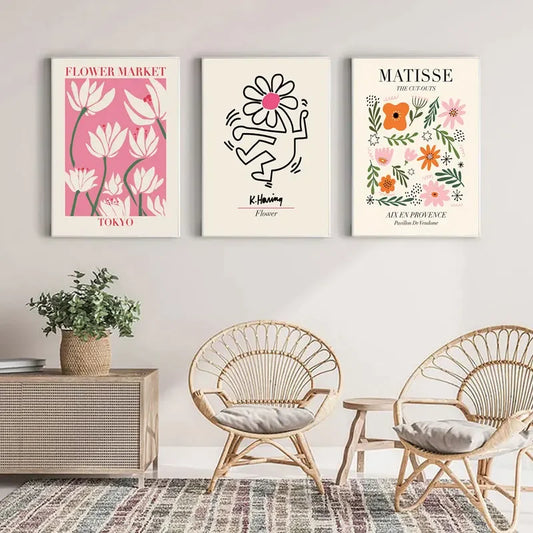 Minimalistic Matisse-Inspired Abstract Floral Canvas Collection