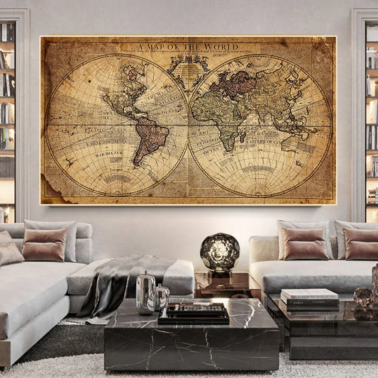 Map Of The World Vintage Style Canvas
