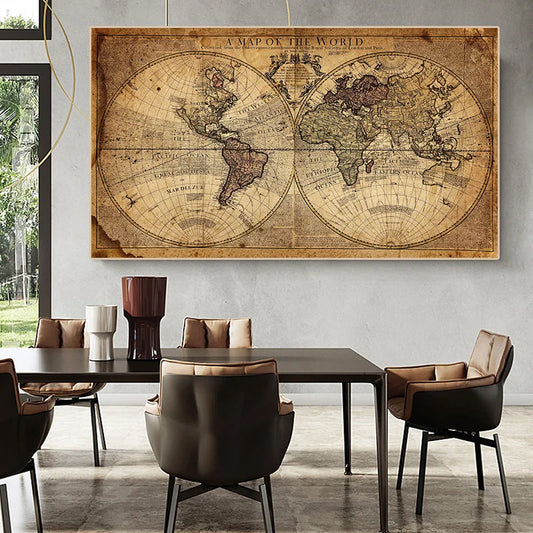 Map Of The World Vintage Style Canvas