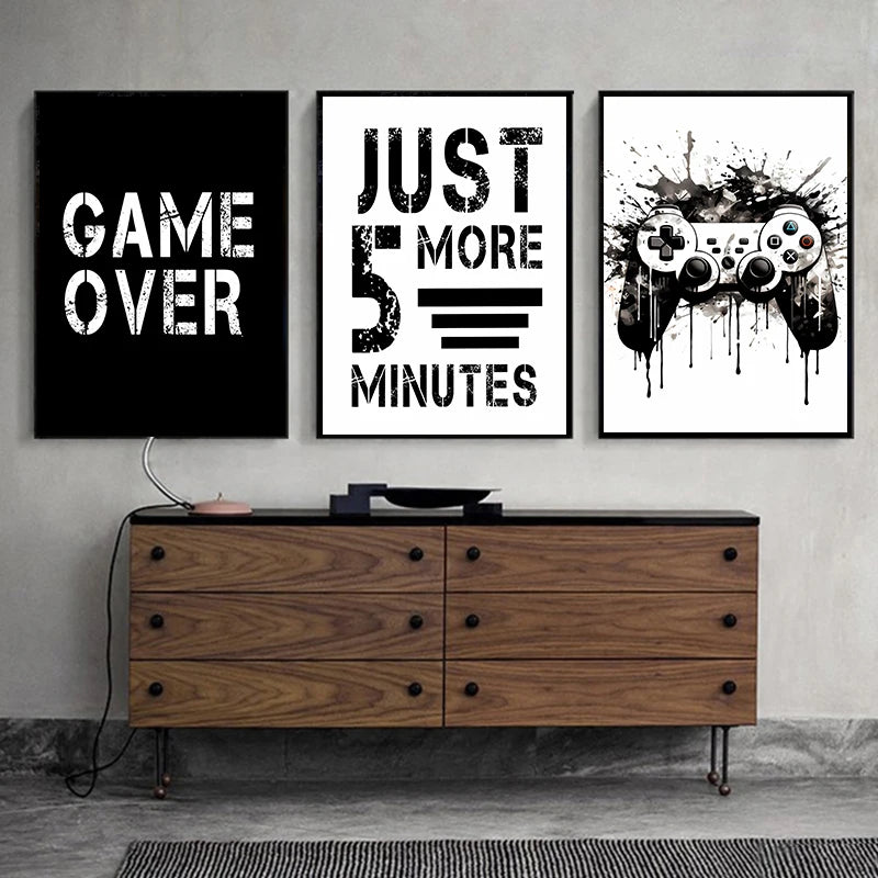 Black And White Gaming Canvas Wall Art Collection