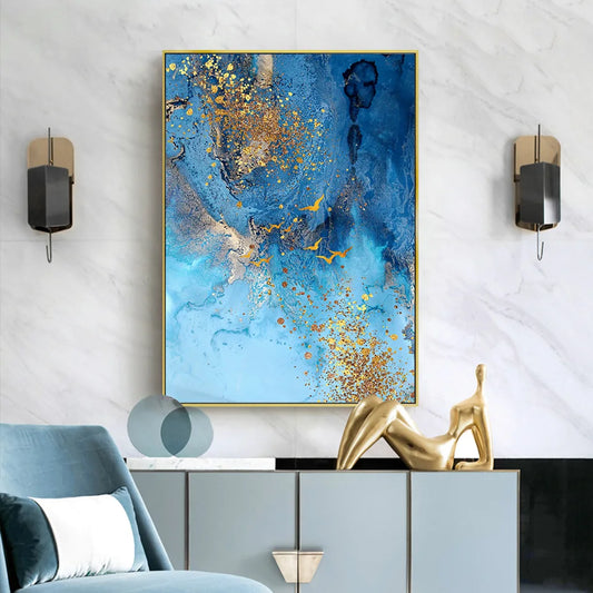 Gold Blue Marble Canvas Wall Art