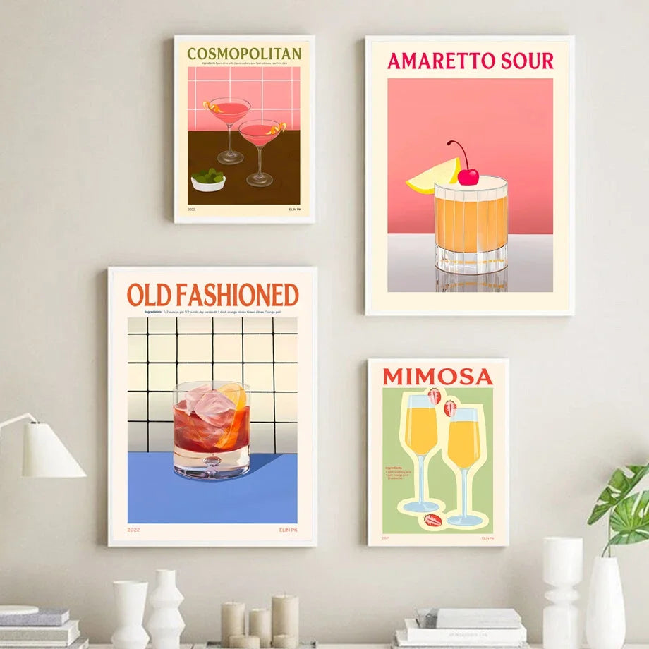Minimalist Retro Cocktail Canvas Wall Art Collection
