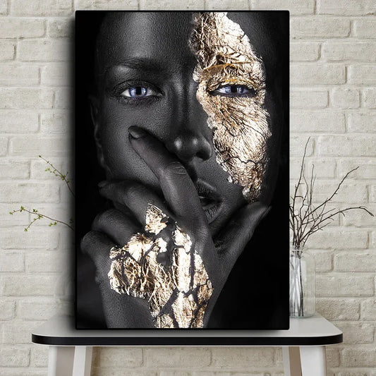 African Art Black and Gold Woman Canvas Collection